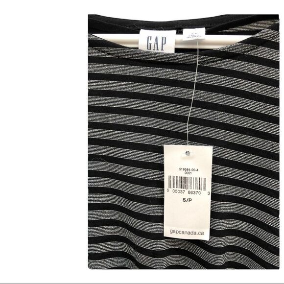 Gap Metallic Black & Silver Striped Long Sleeve Dress NWT - Picture 3 of 12